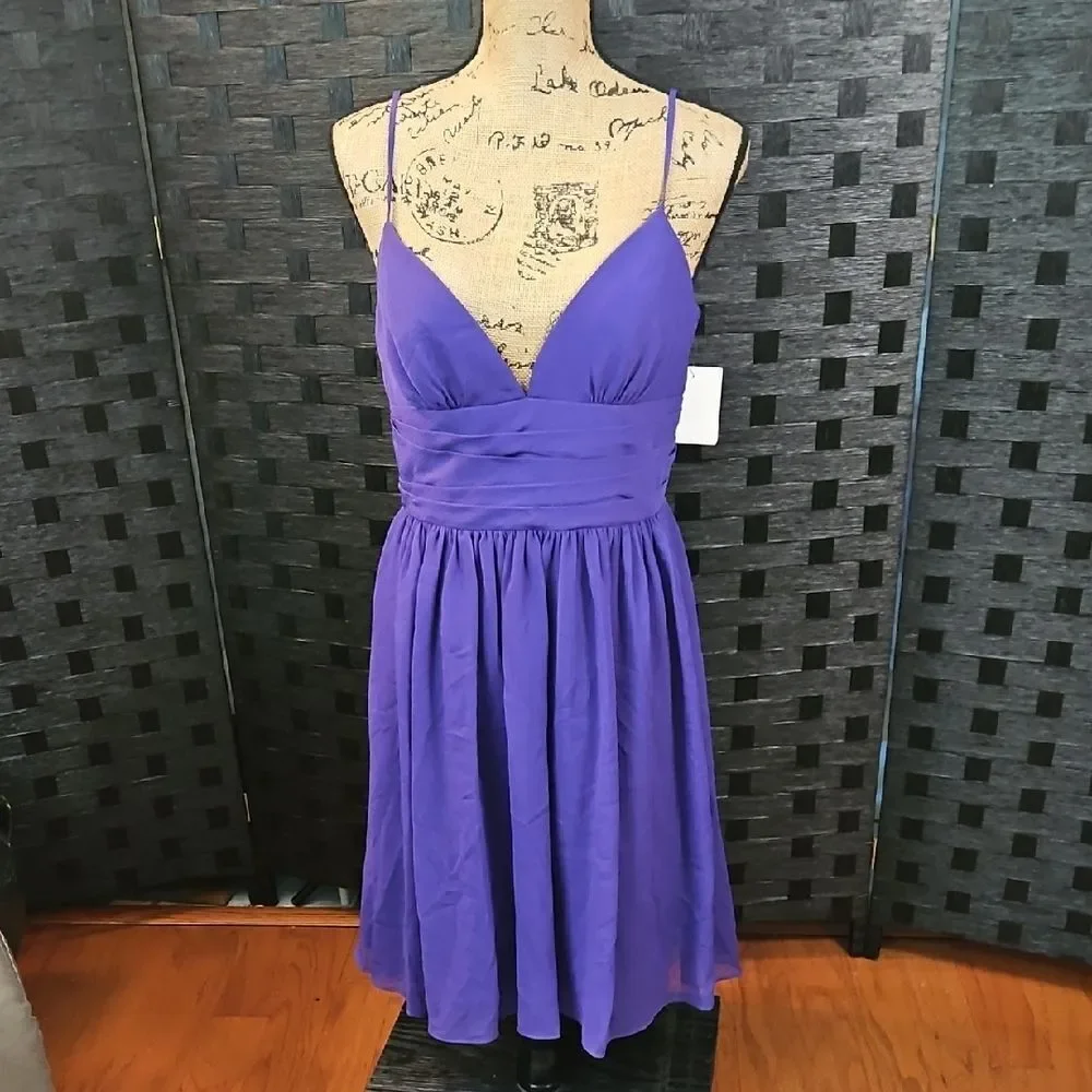 NWT David's Bridal Regency Purple V-Neck Chiffon Cocktail Dress | Size 8 - Picture 2 of 11